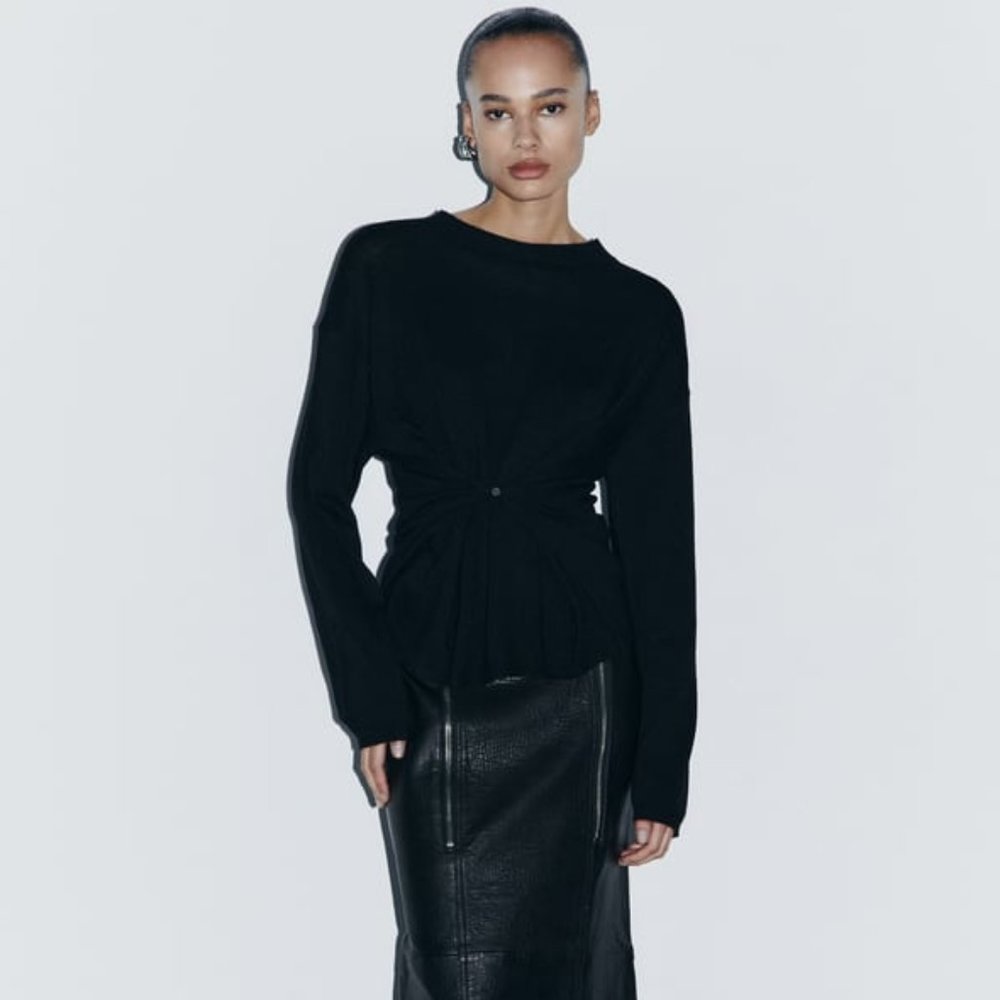 NWT MULTI-POSITIONAL WOOL BLEND KNIT BLACK SWEATER